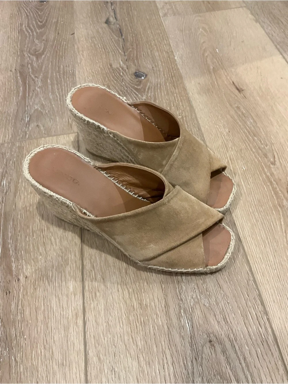Vince Suede Crisscross Espadrille Wedge - Tan
